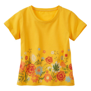 T-shirt met bloemen van bio-katoen, zonnegeel