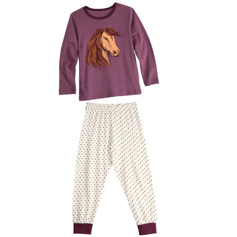 Pyjama met paarden van bio-katoen, mauve