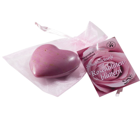 Image of Schapenmelkzeep in hartjesvorm met rozenbloesem Maat: 65 g