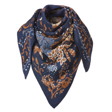 Jacquard sjaal van zuivere bio-wol, blauw-motief