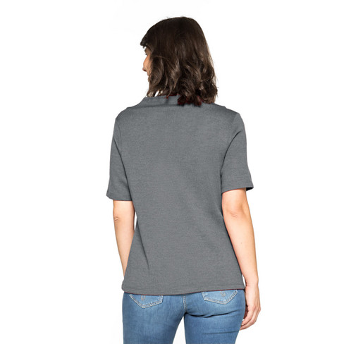 T-shirt met opstaande kraag van zuiver bio-merinowol, leisteen